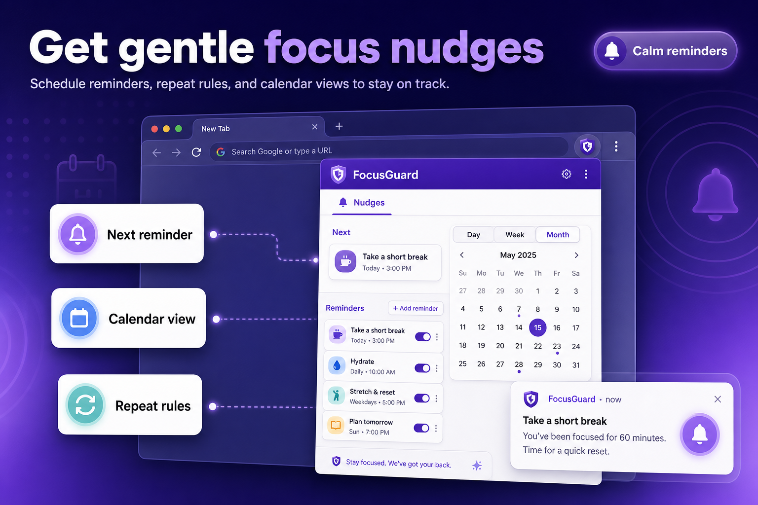 FocusGuard reminders screen