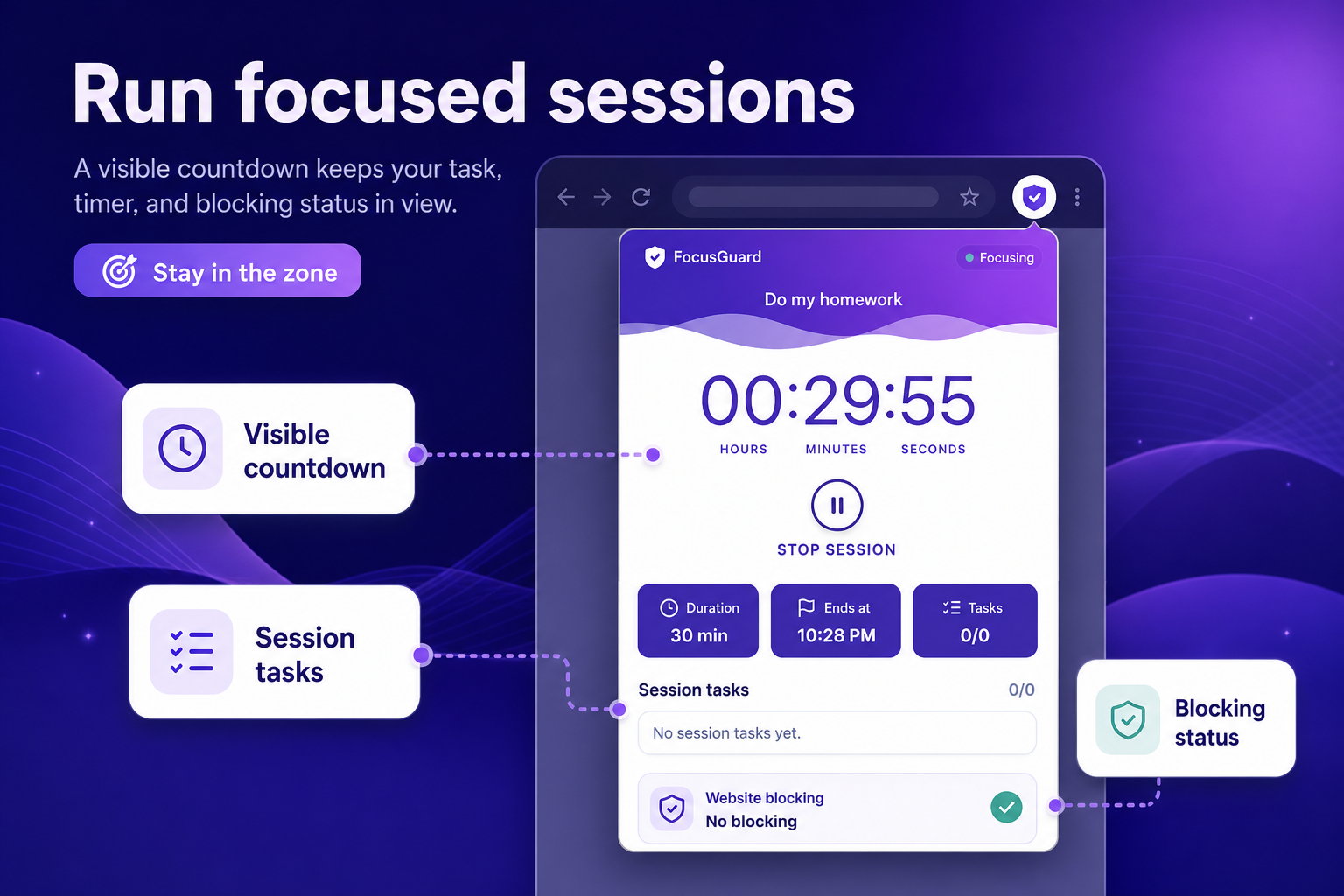 FocusGuard focus session screen